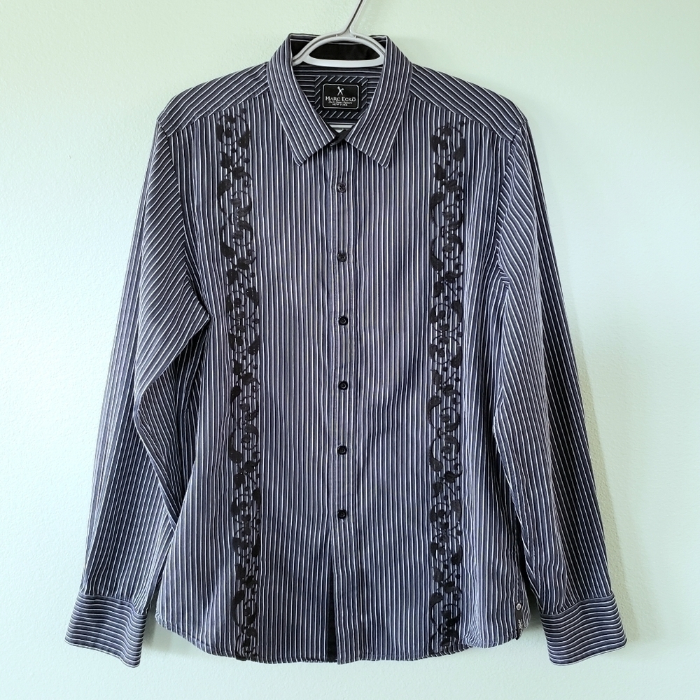 Marc Ecko striped embroidered button down shirt M